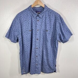 Patagonia Back Step Shirt XXL Blue Hemp Organic Cotton‎ Short Sleeve Button Down
